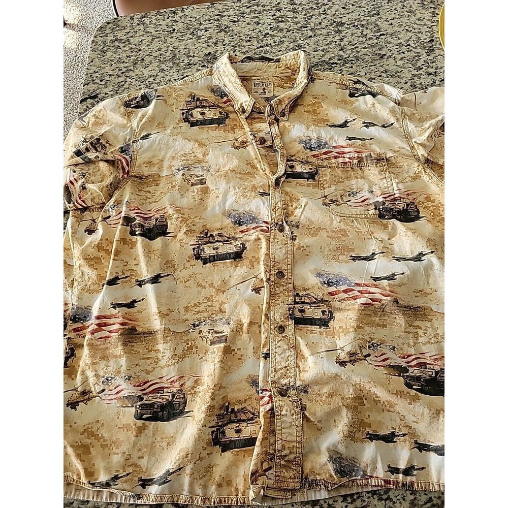 3XL Red Head Digital Camo Brown Tank Aircraft American Flag Shirt Patriotic‎
